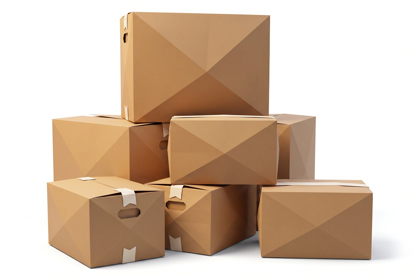 A folded-paper rendering of a stack of double-wall moving cartons in assorted sizes.